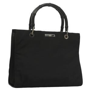 GUCCI Bamboo Hand Bag Nylon Black Silver 002 1016 Auth ep9594